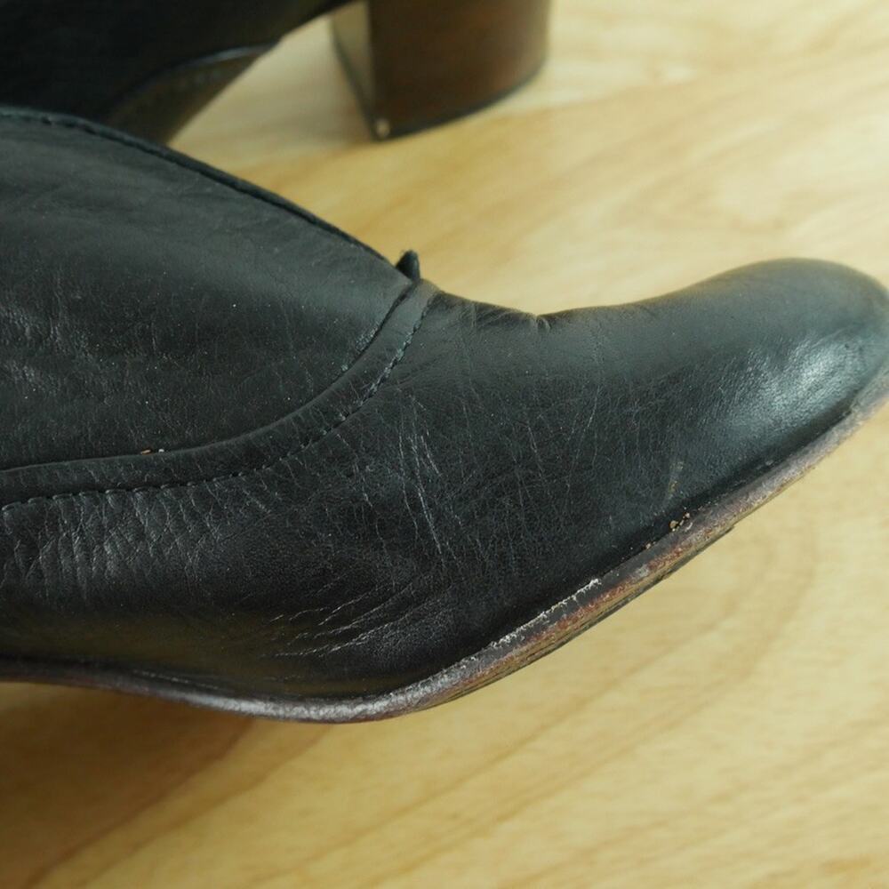 Frye Stella Slip On Bootie Size 7.5 Black Leather Chunky Heel Academia Round Toe - Picture 8 of 15